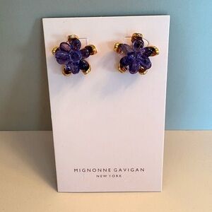Mignonne Gavigan Flower Earrings with Amethyst Briolettes in Gold-Plate. NWOT.